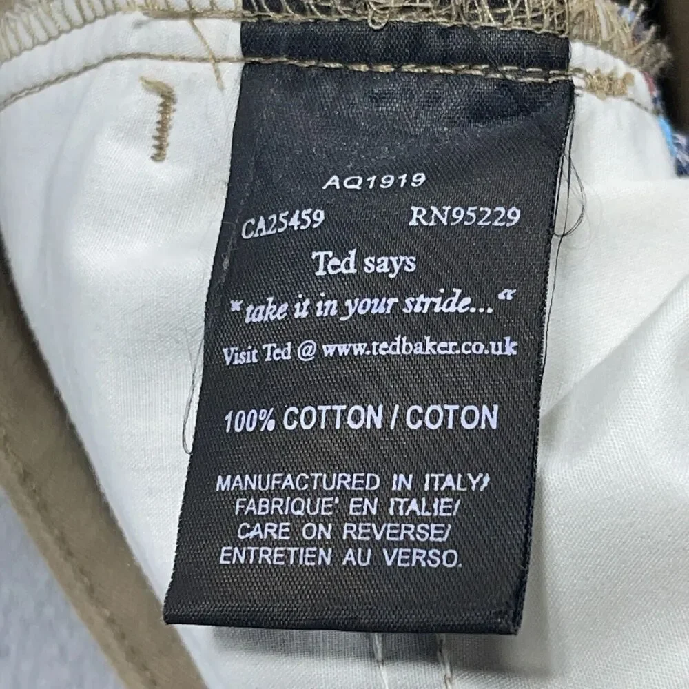 Ted Baker London Pants Men 33 Straight Tan Khaki Cotton Made In Italy Classic‎